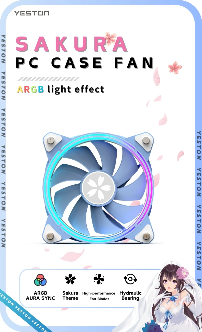 (Promotion: $5 discount over $30)(Only Canada has inventory)Yeston * zeaginal SAKURA ARGB LED 120mm Case Fan,Quiet Edition High Airflow Color LED Case Fan for PC Cases, CPU Coolers,Radiators SystemComputer Case Cooling Fan - Image 3