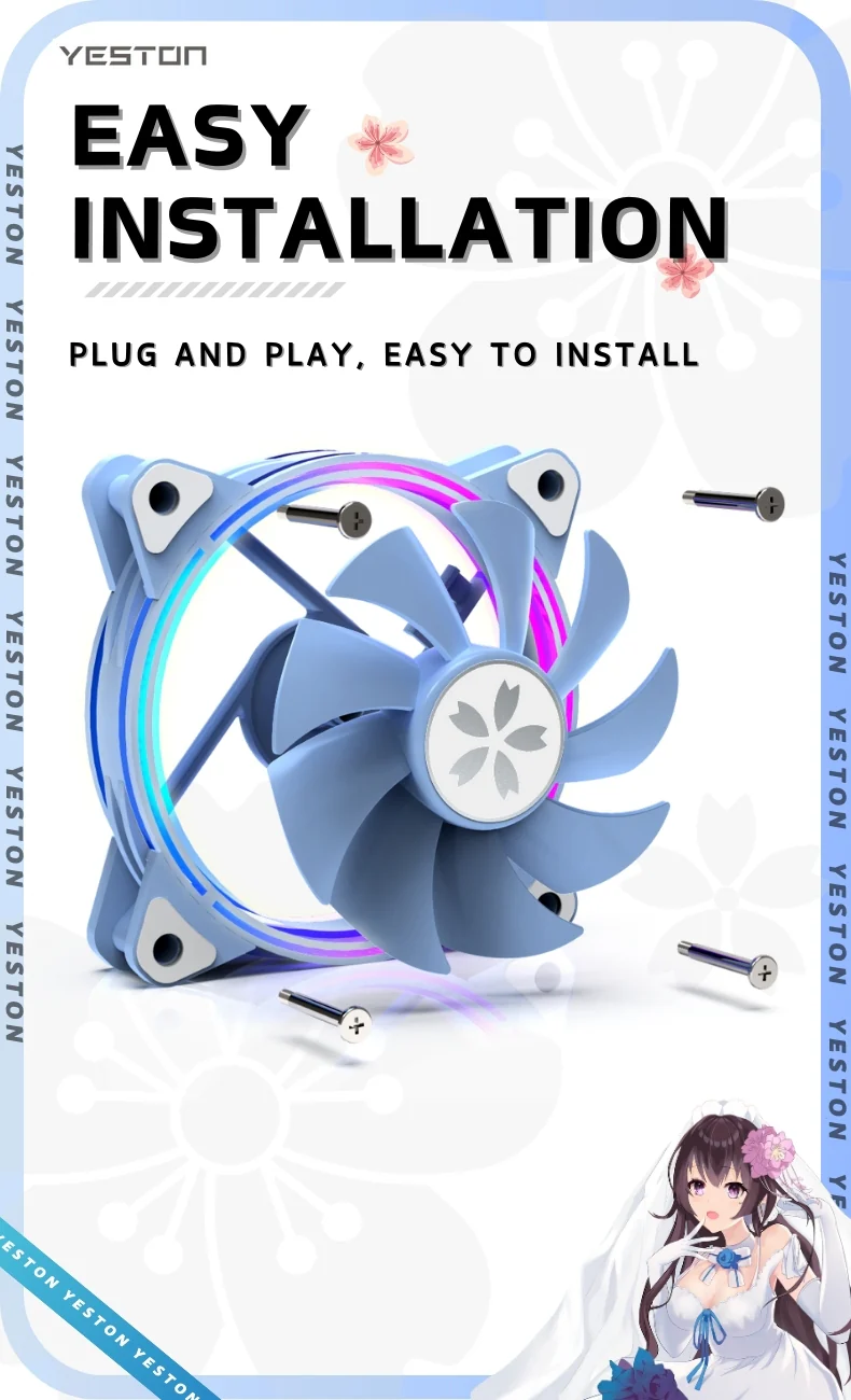 (Promotion: $5 discount over $30)(Only Canada has inventory)Yeston * zeaginal SAKURA ARGB LED 120mm Case Fan,Quiet Edition High Airflow Color LED Case Fan for PC Cases, CPU Coolers,Radiators SystemComputer Case Cooling Fan - Image 6